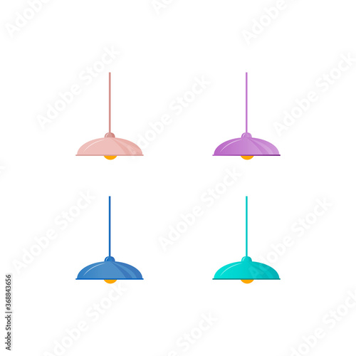 Colorful ceiling lamp flat color vector object set