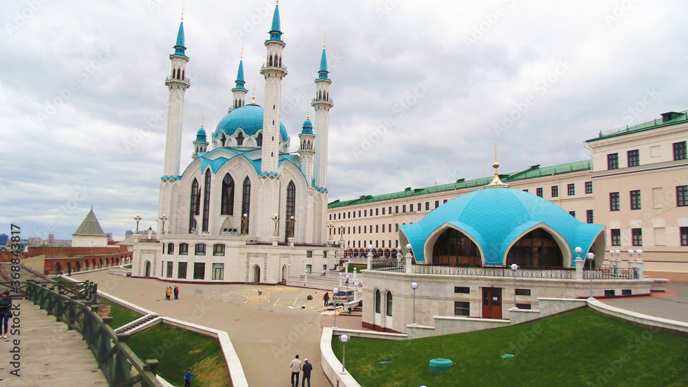 Russia. Kazan May 18, 2019 The main mosque Kul-Sharif in the Kazan Kremlin. The height of the minaret is 55 meters.