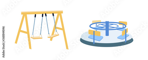 Playground equipment flat color vector objects set