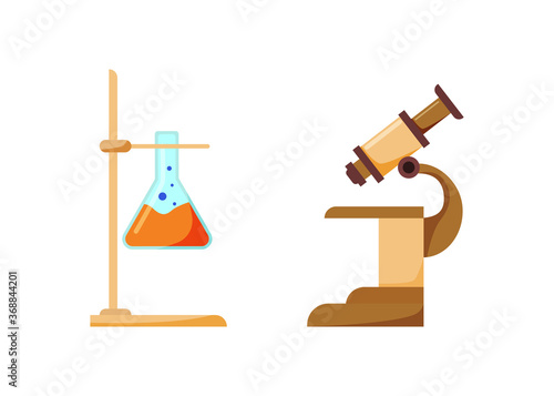 Scientist equipment flat color vector object set
