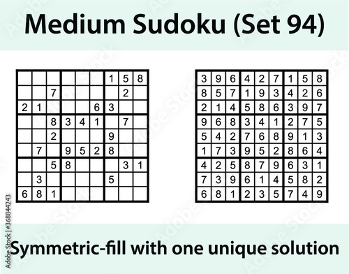 Vector Sudoku puzzle with solution - medium difficulty level