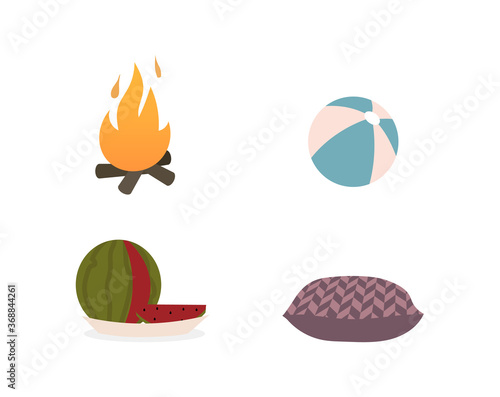 Summer camping flat color vector objects set