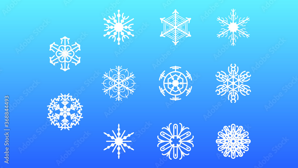 Set White Colleciton Line Snowflake Winter Decoration Elements Vector Design Style