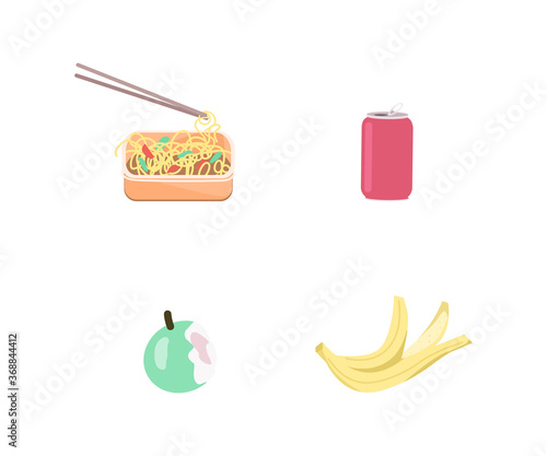 Food waste flat color vector objects set