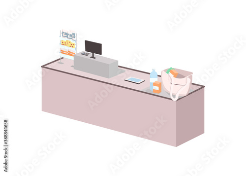 Cashier desk flat color vector object. Cash register.