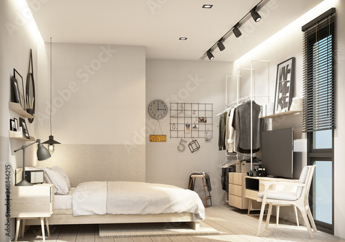 Bedroom interior modern natural style 3d rendering © Jokiewalker