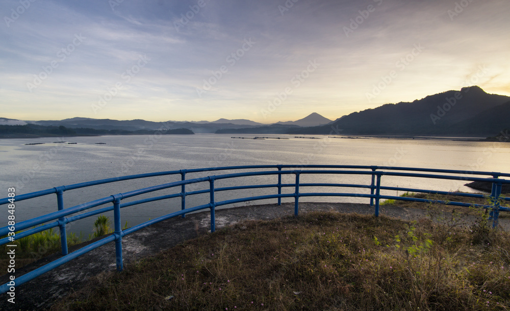 View of Wadaslintang Reservoir in the morning