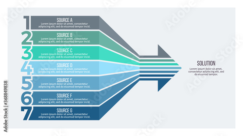 Business infographic. Arrow chart with 7 options. Vector template.