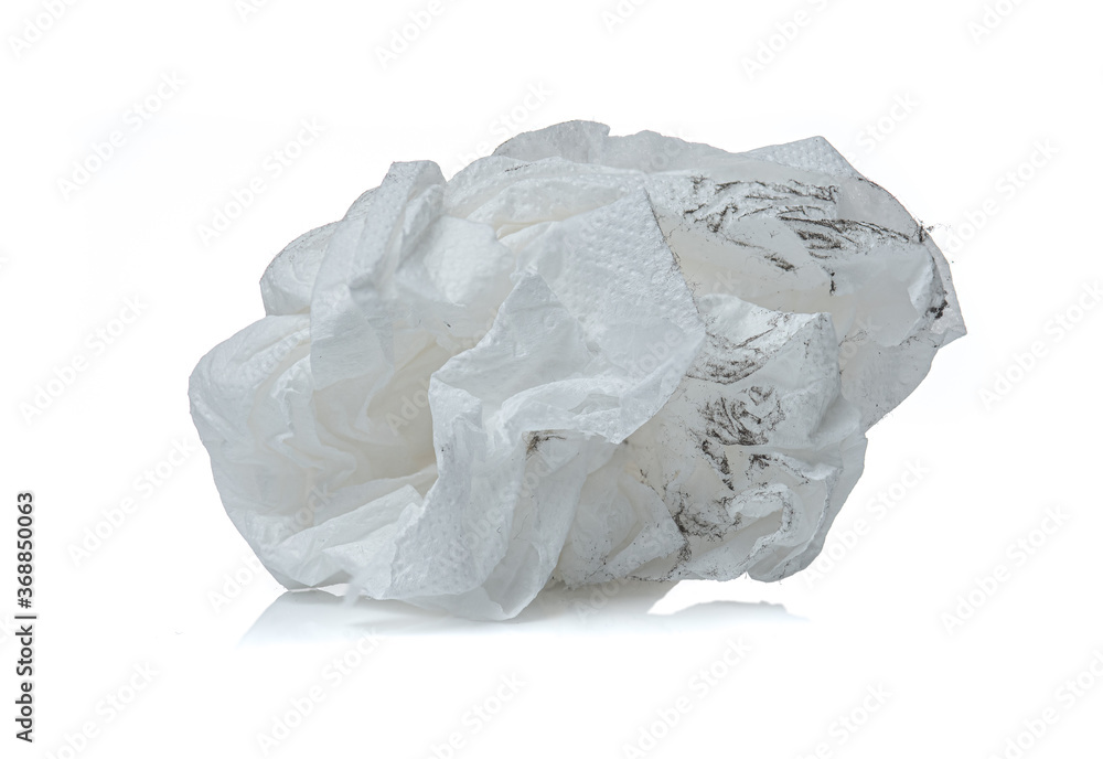 Crumpled used white tissue paper isolated on white background