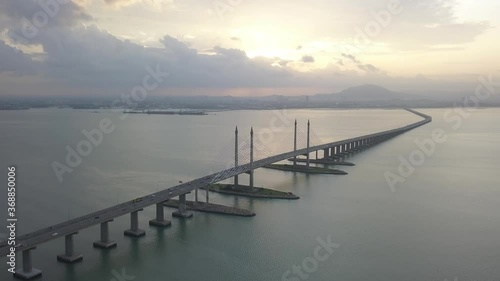 Wallpaper Mural Aerial tracking Penang Bridge in sunrise morning. Torontodigital.ca
