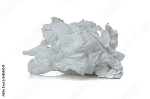 Crumpled used white tissue paper isolated on white background
