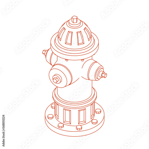 Isolated Isometric Fire Hydrant, Vector Illustration in Outline Style