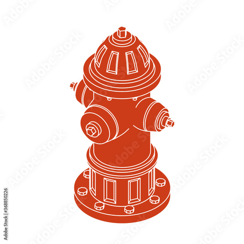 Isolated Isometric Silhouette of Red Fire Hydrant, Vector Illustration