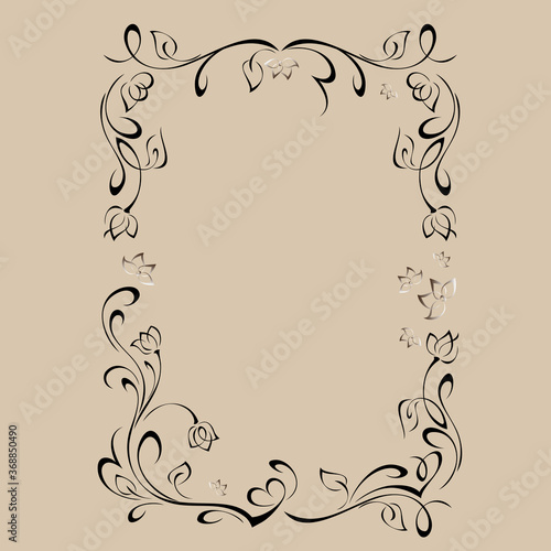 frame 56. decorative frame with stylized flowers, leaves and vignettes on a beige background