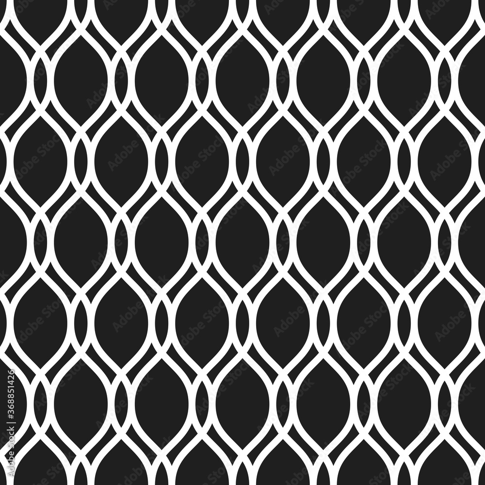 Seamless vector dark ornament. Modern background. Geometric modern pattern with white wavy lines Seamless vector dark ornament. Modern background. Geometric modern pattern with white wavy lines