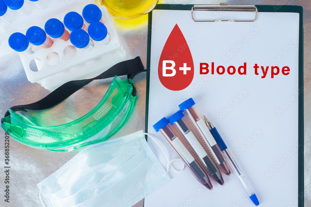 Determination Of Blood Group. A Notepad Labeled Blood Type B+. The ...