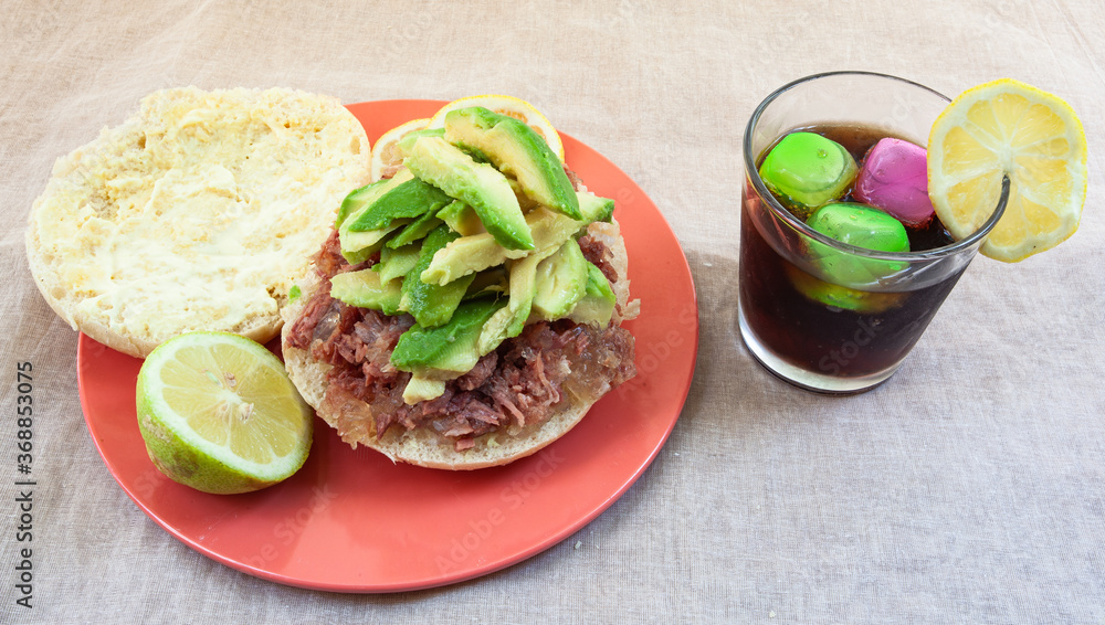 Meat and avocado sandwich