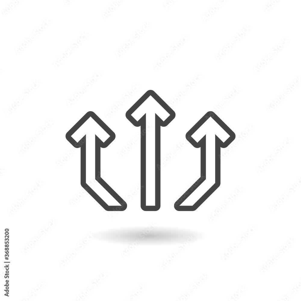 Three way direction arrow icon with shadow Three way direction arrow icon with shadow