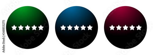 Five stars rating icon night surface round button set illustration