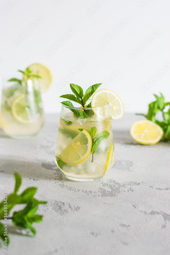cold refreshing lemonade with mint on a light background cold refreshing lemonade with mint on a light background
