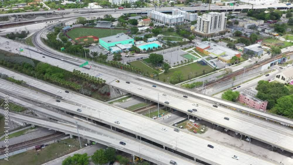Aerial View of Light Traffic on Downtown Expressway During the Day Aerial View of Light Traffic on Downtown Expressway During the Day