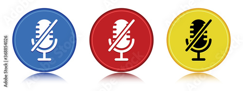 Mute microphone icon flat round button set illustration
