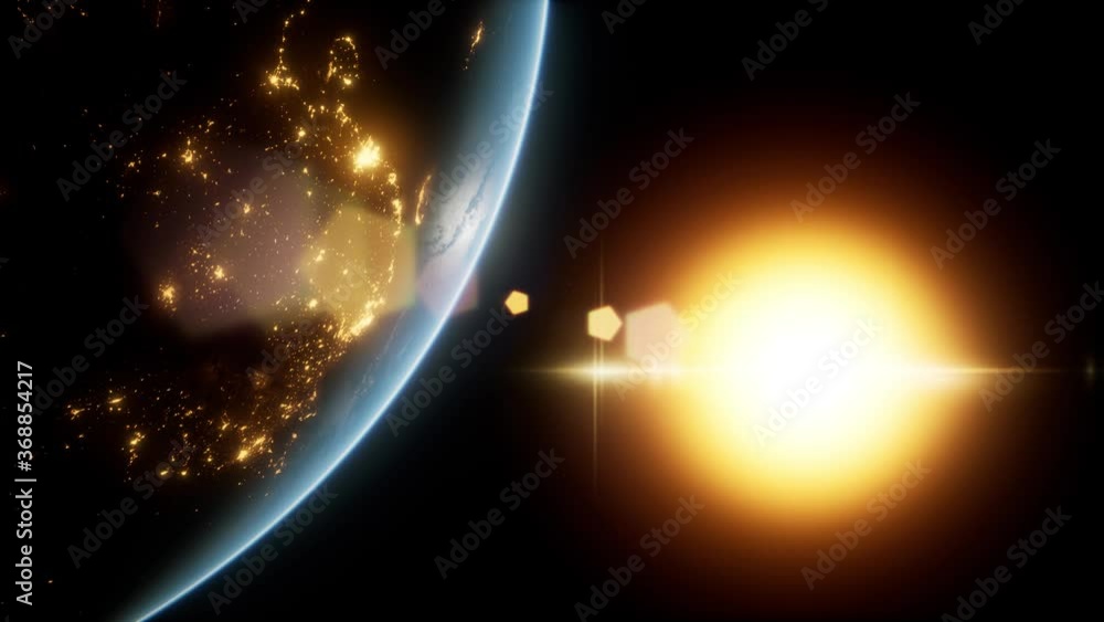4K. Amazing Sunrise Over The Earth. View Of Planet Earth From Space. Ultra High Definition. Realistic 3d Animation 4K. Amazing Sunrise Over The Earth. View Of Planet Earth From Space. Ultra High Definition. Realistic 3d Animation