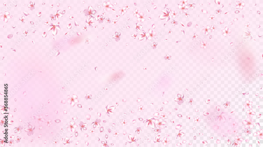 Nice Sakura Blossom Isolated Vector. Spring Showering 3d Petals Wedding Border. Japanese Gradient Flowers Illustration. Valentine, Mother's Day Spring Nice Sakura Blossom Isolated on Rose