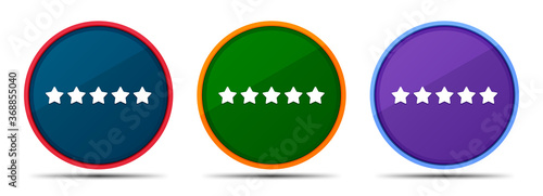 Five stars rating icon silky smart flat round buton set illustration