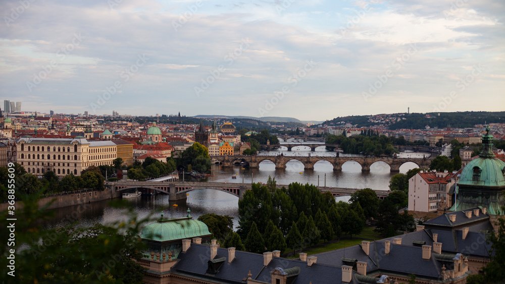 Prague cityscape with the vltava river view