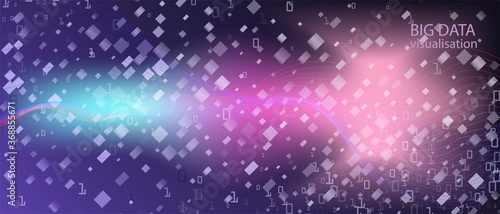 Cyber Monday Vector Wallpaper. Digital Equalizer Slide. Tech Neon Abstract Minimal Design. Fractal Fluid Data Blue Pink Purple 