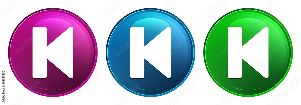 Previous track icon magic glass design round button set illustration Previous track icon magic glass design round button set illustration