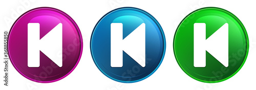 Previous track icon magic glass design round button set illustration