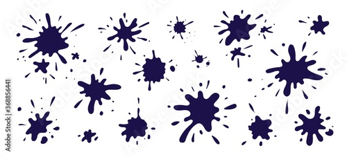 Ink stain. Black paint brush splatters, blots and strokes with grunge textures. Vector set illustration of banners isolated painted inky drop on white background