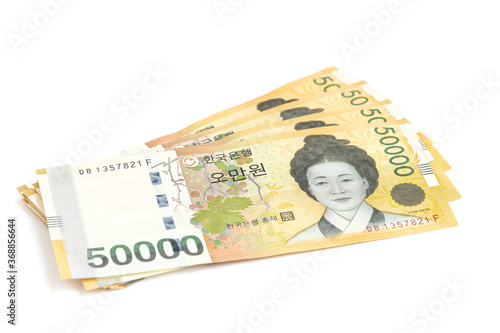 South Korea currency in 50 000 won value, save money concept