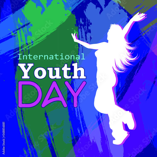International youth day, 12 august, background, multicolor, vector, dancing girl, graphics, modern, concept for your design.