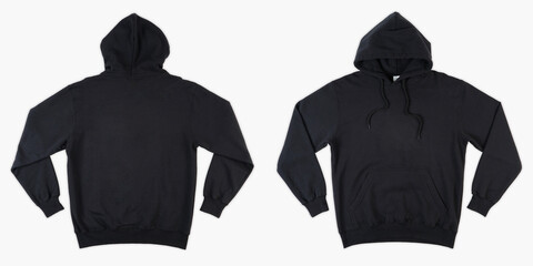 Blank black male hooded sweatshirt long sleeve with clipping path, mens hoody with zipped for your design mockup for print, isolated on white background. Template sport winter clothes.