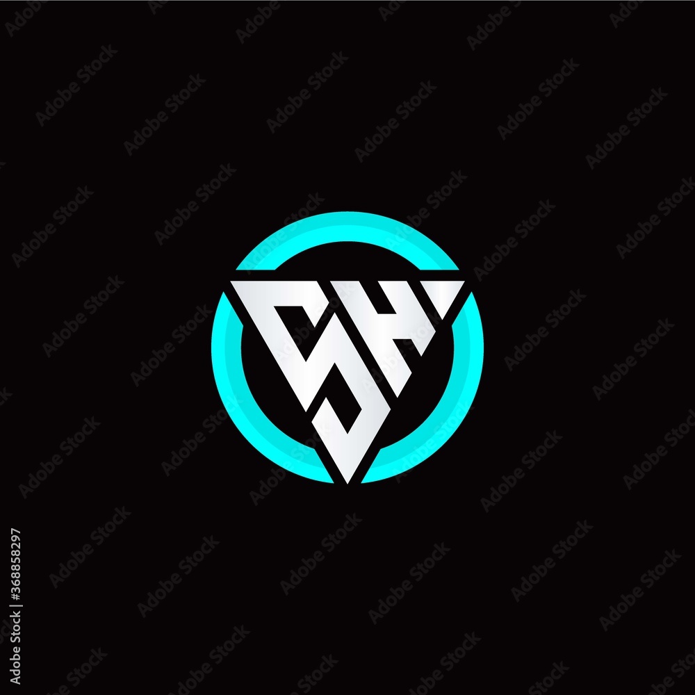S H initial logo modern triangle with circle S H initial logo modern triangle with circle