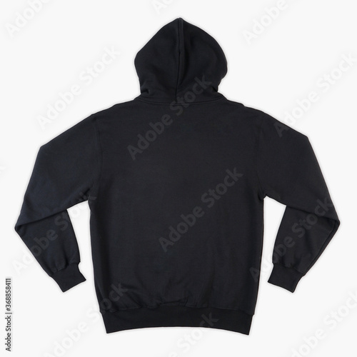 Blank black male hooded sweatshirt long sleeve with clipping path, mens hoody with zipped for your design mockup for print, isolated on white background. Template sport winter clothes.