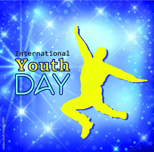 International, youth day, 12 August, multicolor, vector, dancing guy on a blue background, modern, concept for your design.