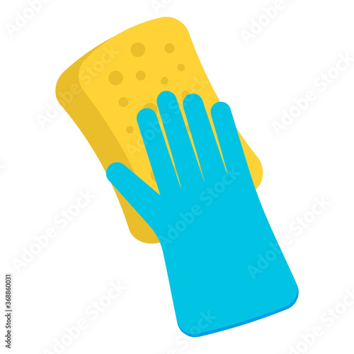 Hand gloves with sponge wash wall icon isolated on white background. Vector illustration.