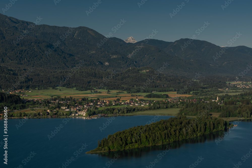 Faaker see from Tabor mountain in summer sunny morning