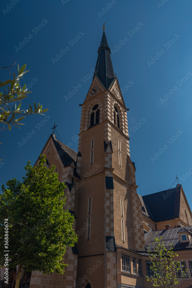 Church in Villach town in south Austria in summer sunny morning