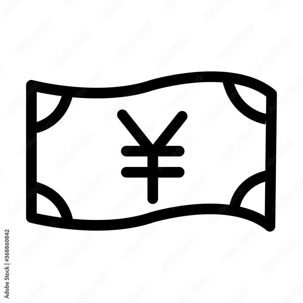 Yen or yuan currency banknote icon in line design style. Yen or yuan currency banknote icon in line design style.