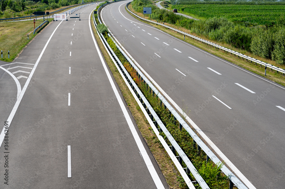 Newly built section of the highway A26 (Autobahn 26) between Stade and Hamburg, Germany.