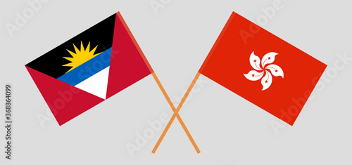 Crossed flags of Antigua and Barbuda and Hong Kong