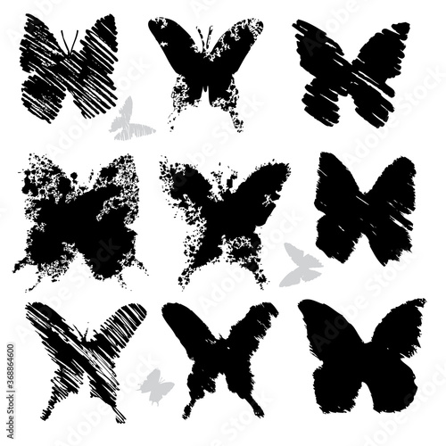 grunge butterflies, vector silhouettes