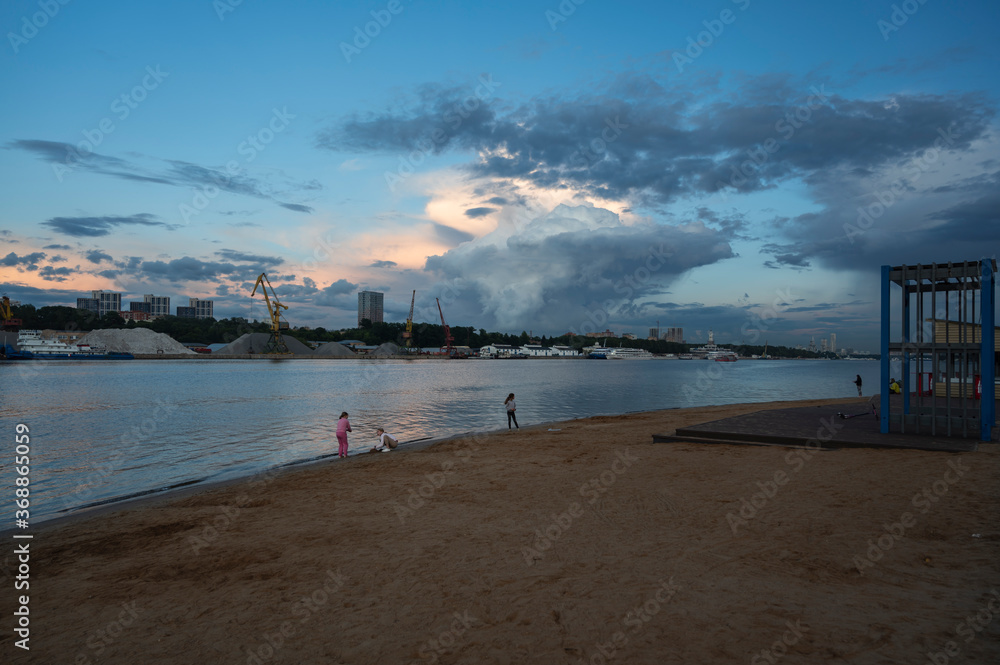 Moscow's Northern Tushino beach at dusk Moscow's Northern Tushino beach at dusk