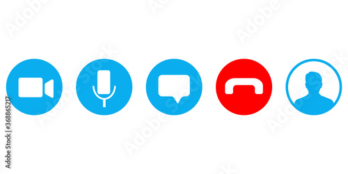 Video call screen template. Video cal icons set. Vector illustration