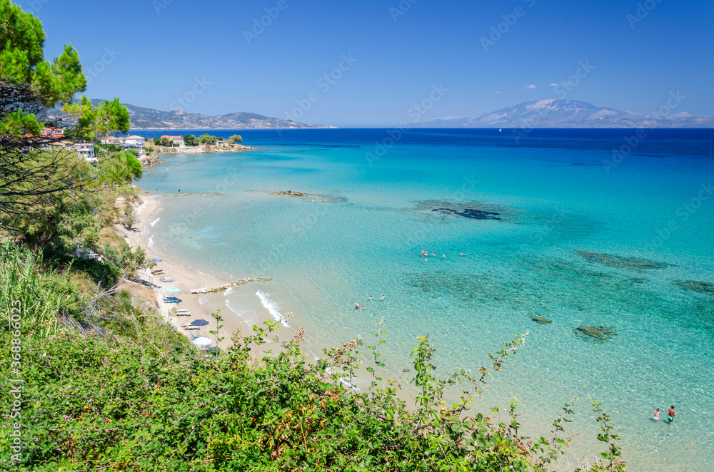 Gorgeous view on sandy beach situated on the east coast of Zakynthos island in Greece.